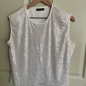 Glamorous White Sequin Blouse, perfect for a holiday party!